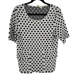 Anthropologie Moth Short Sleeve Sweater White Black Polka Dots Pockets Winter S